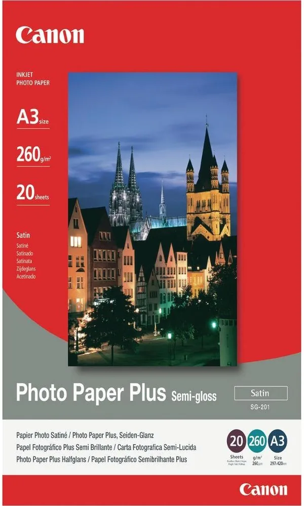 Canon Photo Paper Plus SG-201 - Pololesklý - A3 (297 x 420 mm) - 260 g/m? - 20 listy fotografický papír - pro i6500, 9100, 9950; PIXMA iX4000, iX5000, iX7000, PRO-1, PRO-10, PRO-100
