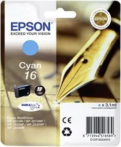 Epson 16 - 3.1 ml - azurová - originální - inkoustová cartridge - pro WorkForce WF-2010, 2510, 2520, 2530, 2540, 2630, 2650, 2660, 2750, 2760