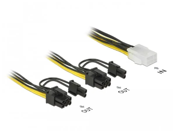Delock - Elektrický kabel - 6 pin PCIe power (F) do 8 pinové napájení PCIe (6+2) (M) - 12 V - 15 cm - opatřený západkou