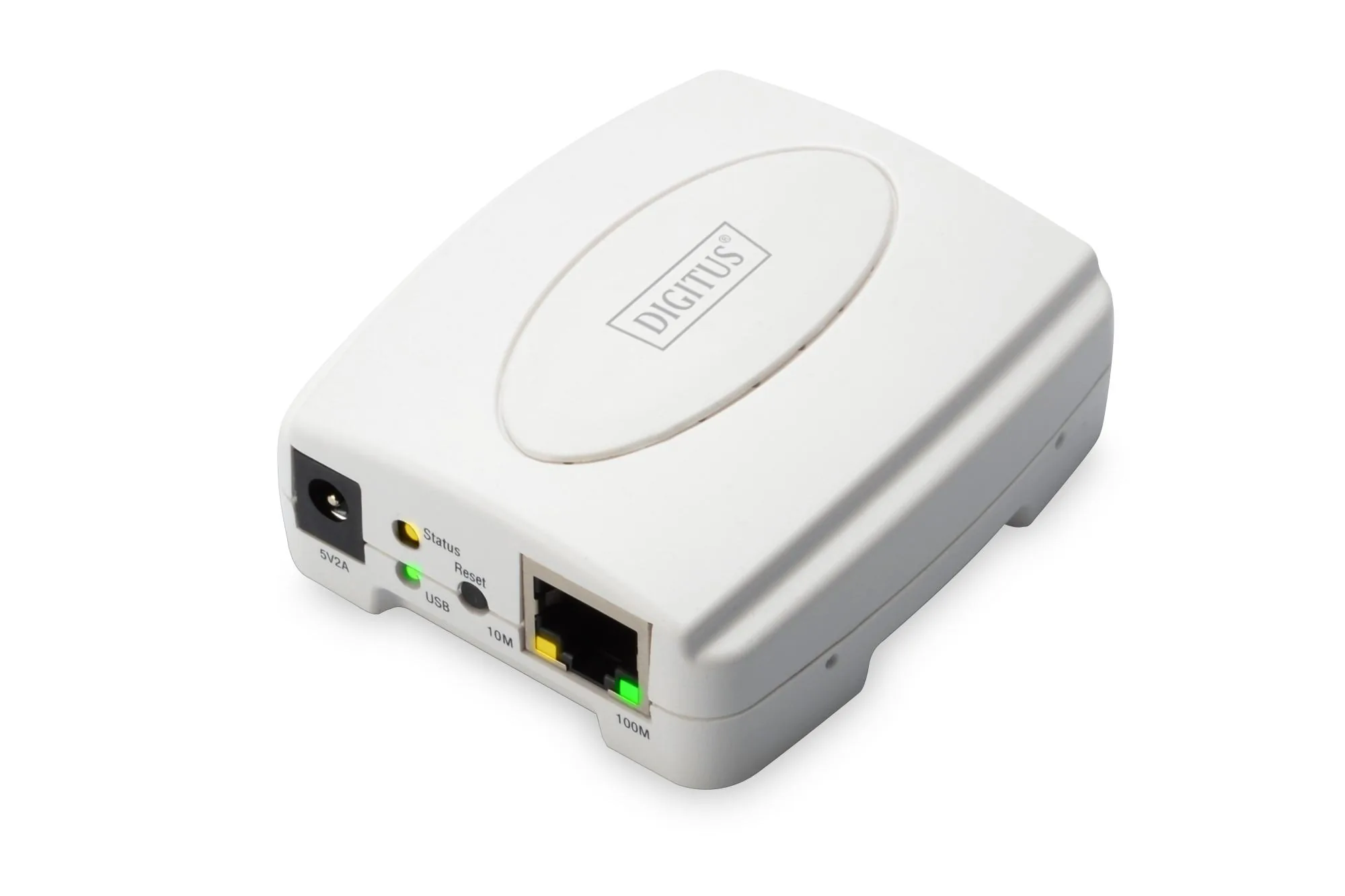 Digitus Tiskový server USB, 1 port, 1x RJ45, 1x USB A, USB 2.0 Pro všechny běžné O/STiskový server USB, 1 port, 1x RJ45, 1x USB A,