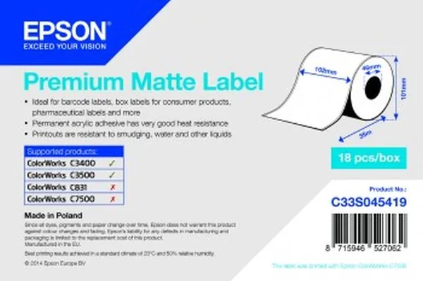 Premium Matte Label - Continuous Roll: 102mm x 35m