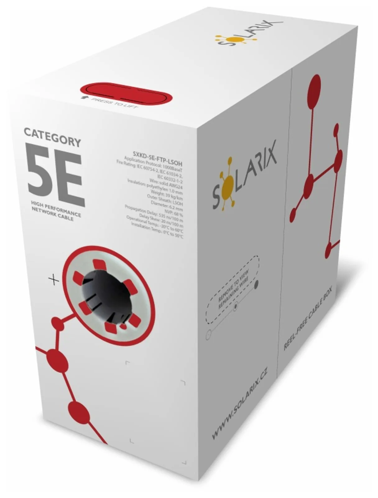 Instalační kabel Solarix CAT5E FTP LSOH Dca-s1,d2,a1 305m/box SXKD-5E-FTP-LSOH