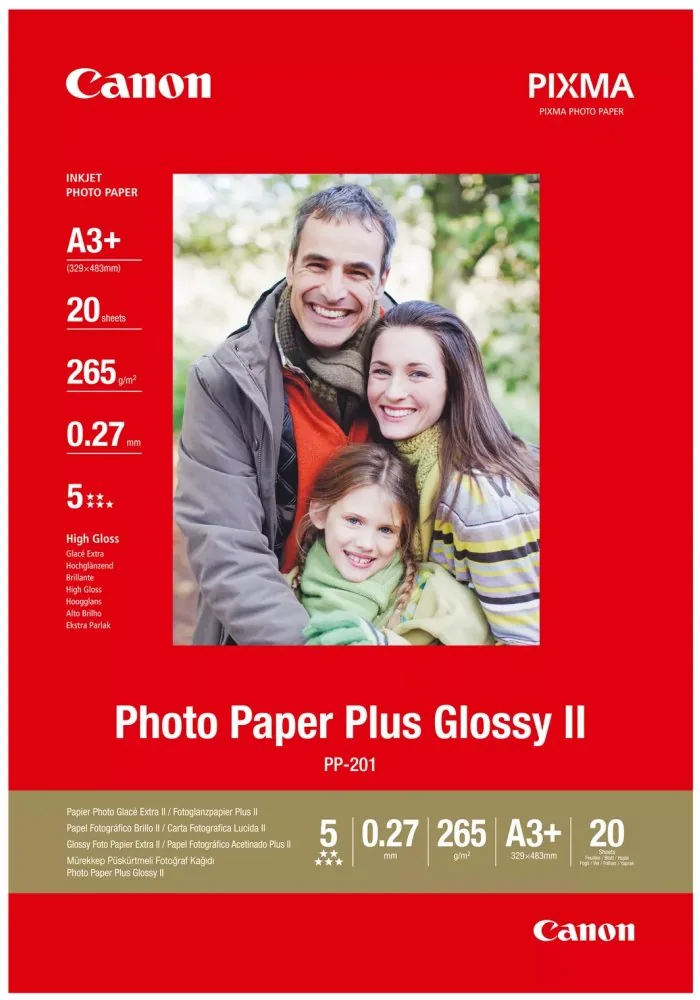 Canon Photo Paper Plus Glossy II PP-201 - Lesklý - A3 plus (329 x 423 mm) 20 listy fotografický papír - pro PIXMA iX7000, MP210, MP520, MP610, MP970, MX300, MX310, MX700, MX850, PRO-1, PRO-10, 100