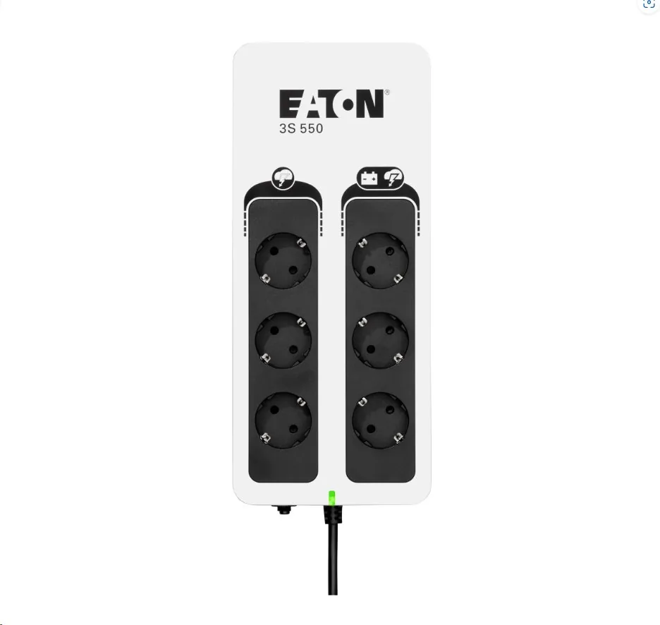EATON UPS 3S 550 D, Off-line, Tower, 550VA 330W, výstup 6x DIN (Schuko), bez ventilátoru