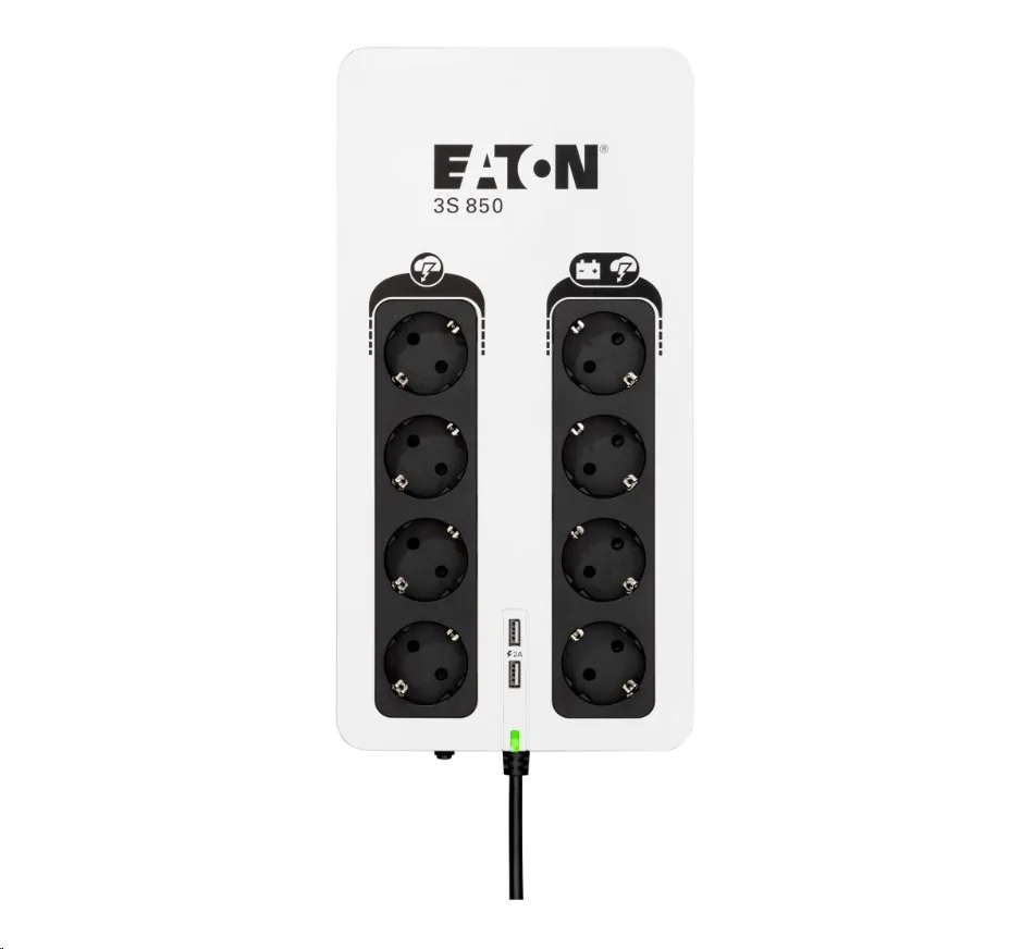 EATON UPS 3S 850 D, Off-line, Tower, 850VA 510W, výstup 8x DIN (Schuko), USB, bez ventilátoru