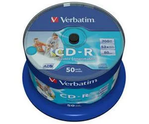 VERBATIM CD-R(50-Pack)Spindle Inkjet Printable 52x 700MB Non ID Branded