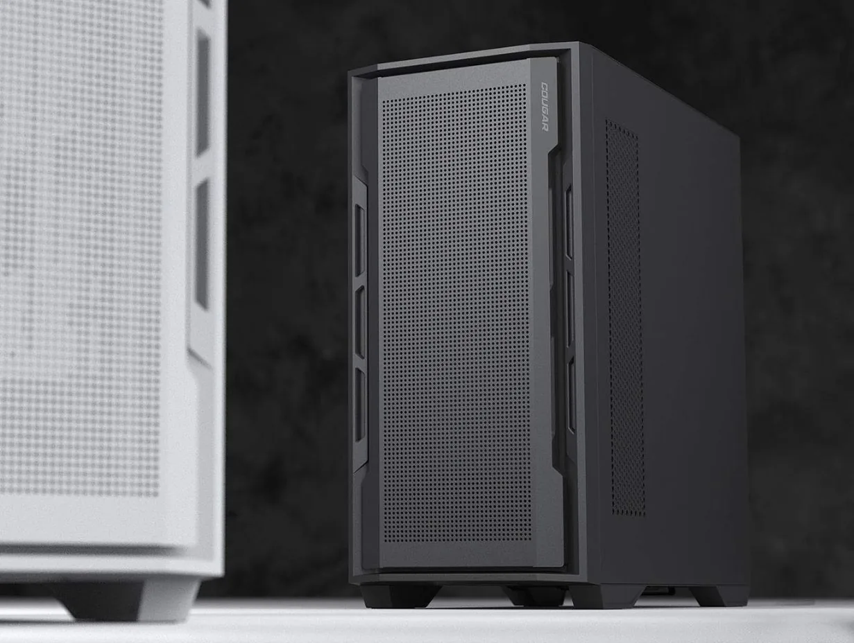 COUGAR PC skříň UNIFACE Black Mid Tower Mesh Front Panel 2 x ARGB Fans TG Left Panel
