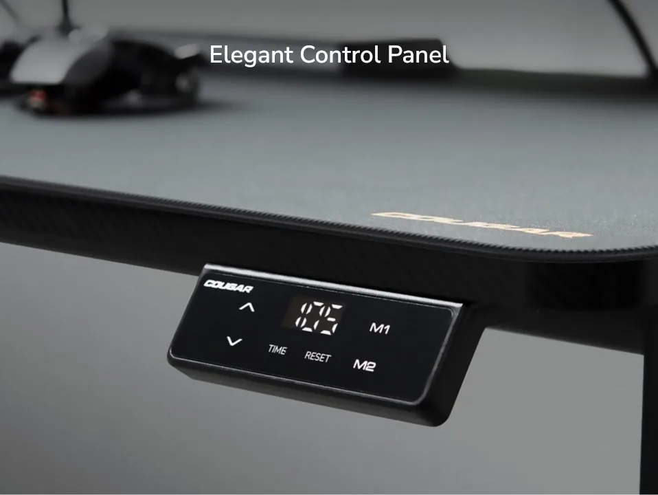 COUGAR stůl E-STAR 120 electric 1200 x 600 x 15, 720-1170mm, carbon design, monitor stand, pad, paměť nastavení 2 módy