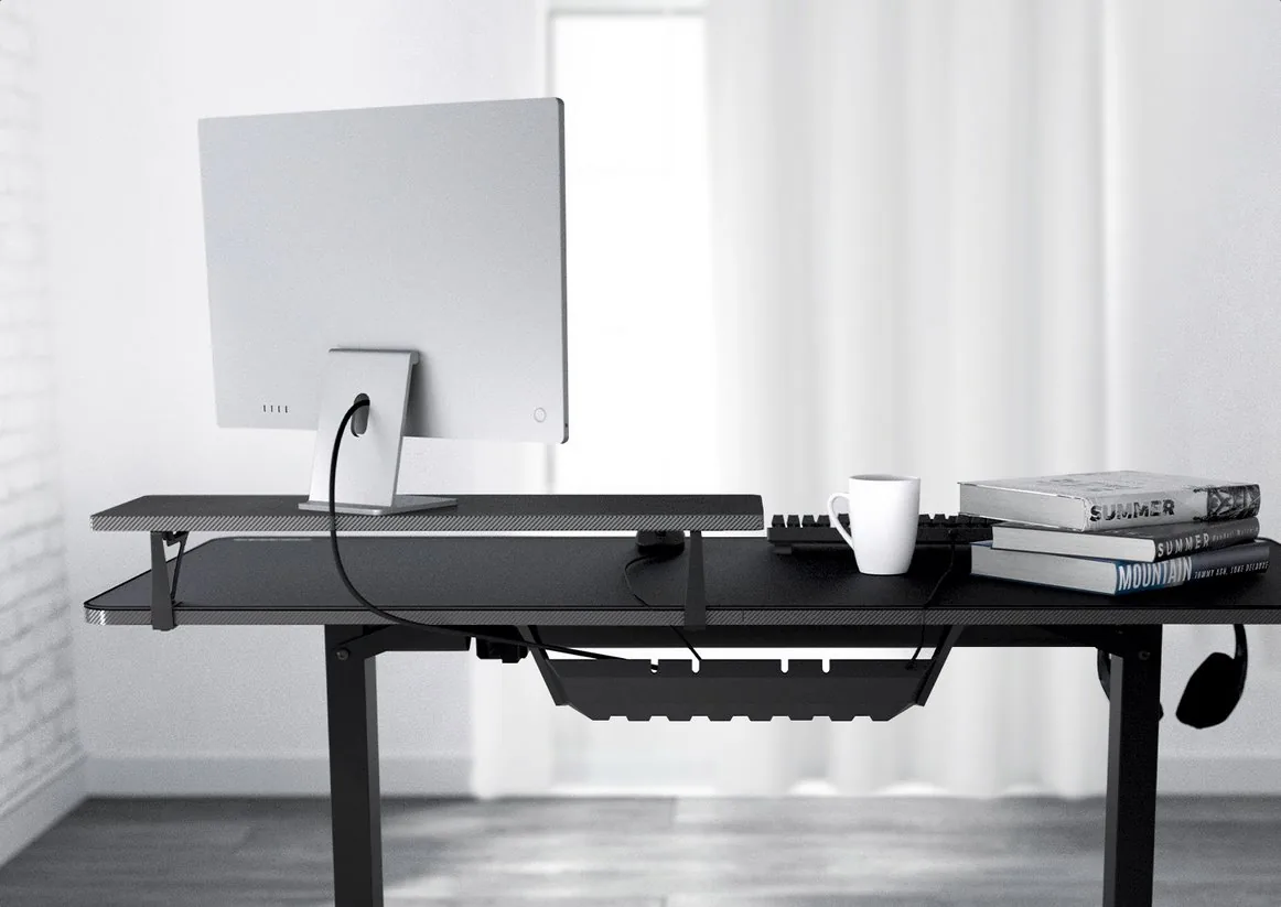 COUGAR stůl E-STAR 120 electric 1200 x 600 x 15, 720-1170mm, carbon design, monitor stand, pad, paměť nastavení 2 módy