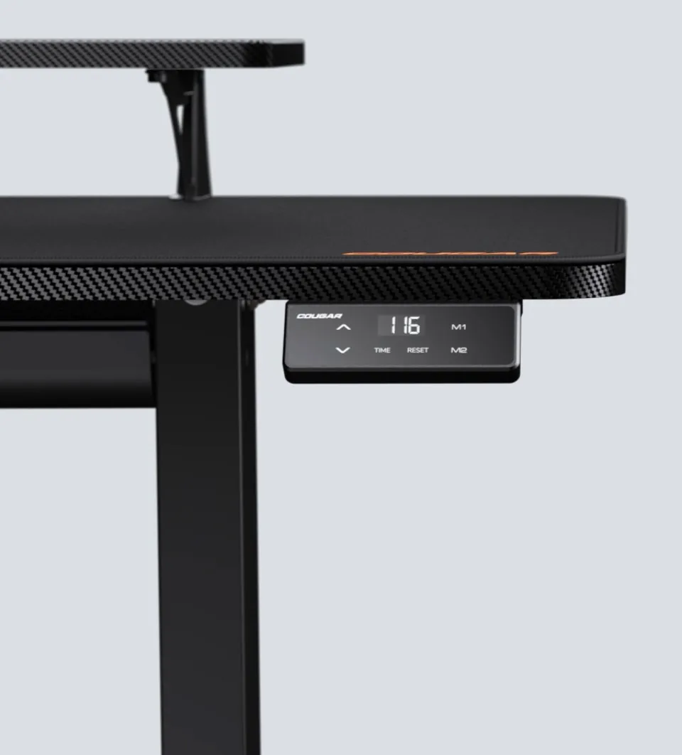 COUGAR stůl E-STAR 120 electric 1200 x 600 x 15, 720-1170mm, carbon design, monitor stand, pad, paměť nastavení 2 módy
