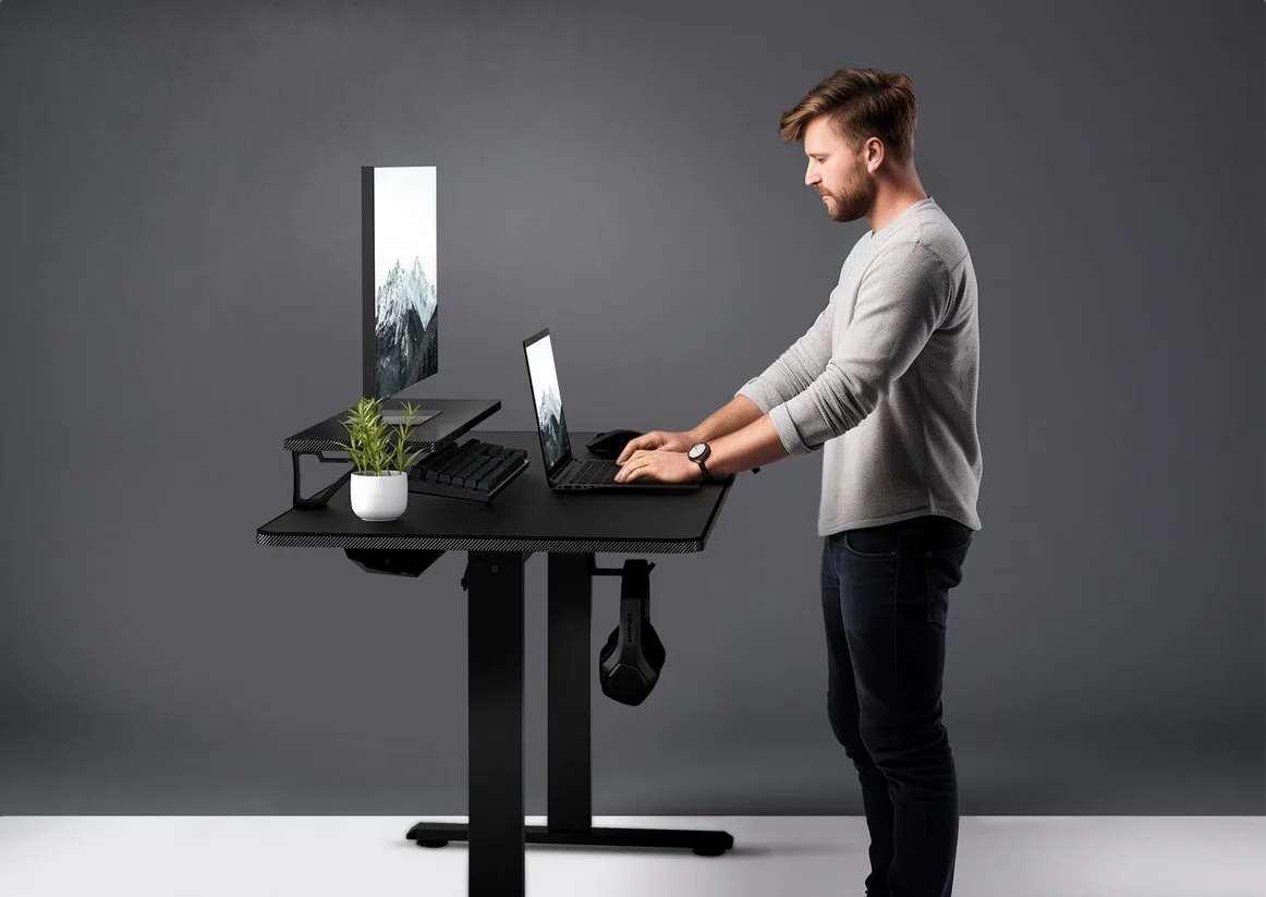 COUGAR stůl E-STAR 120 electric 1200 x 600 x 15, 720-1170mm, carbon design, monitor stand, pad, paměť nastavení 2 módy