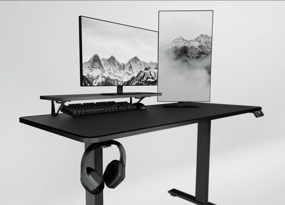 COUGAR stůl E-STAR 120 electric 1200 x 600 x 15, 720-1170mm, carbon design, monitor stand, pad, paměť nastavení 2 módy