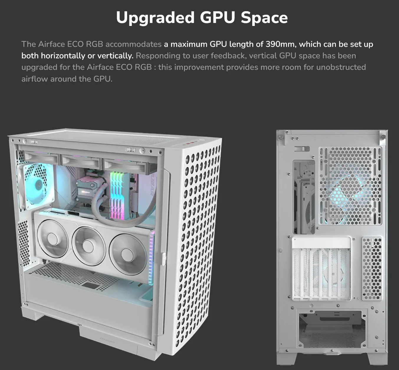 COUGAR PC skříň AIRFACE ECO RGB White Mid Tower Airflow 2 x 180mm ARGB PWM Fans 1x 120mm ARGB Fan