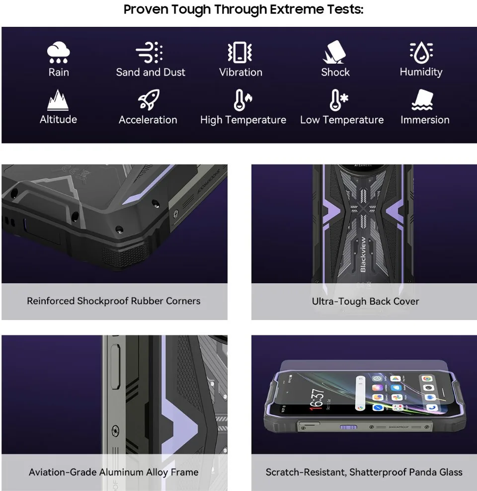 BLACKVIEW Rugged ROCK 2 5G 6.67" BLACK,HD+ 1640x720,12+256GB,T8100 Octa-Core 2.2GHz,13MP 16MP,NFC,15000mAh,Android 16