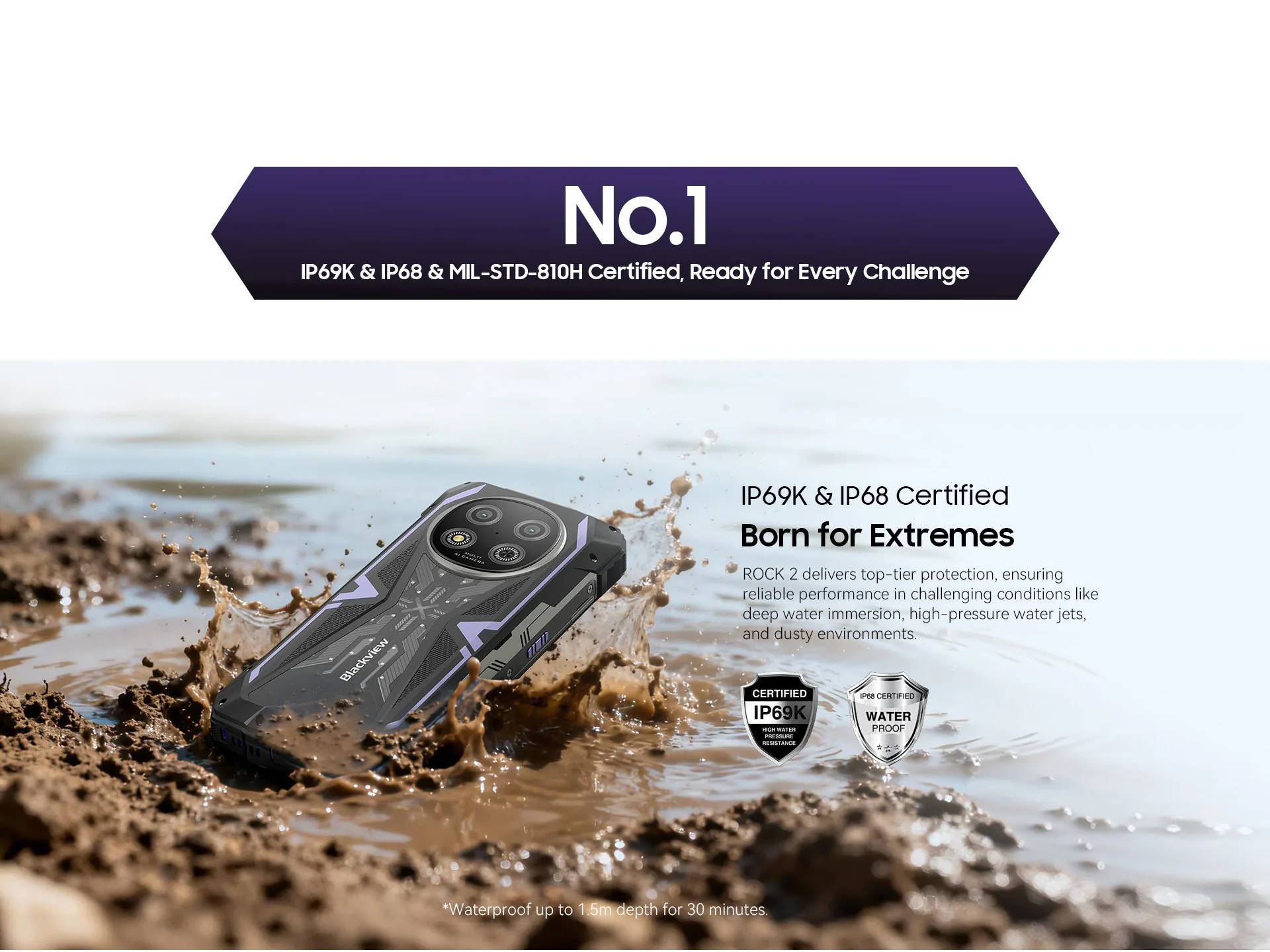 BLACKVIEW Rugged ROCK 2 5G 6.67" BLACK,HD+ 1640x720,12+256GB,T8100 Octa-Core 2.2GHz,13MP 16MP,NFC,15000mAh,Android 16