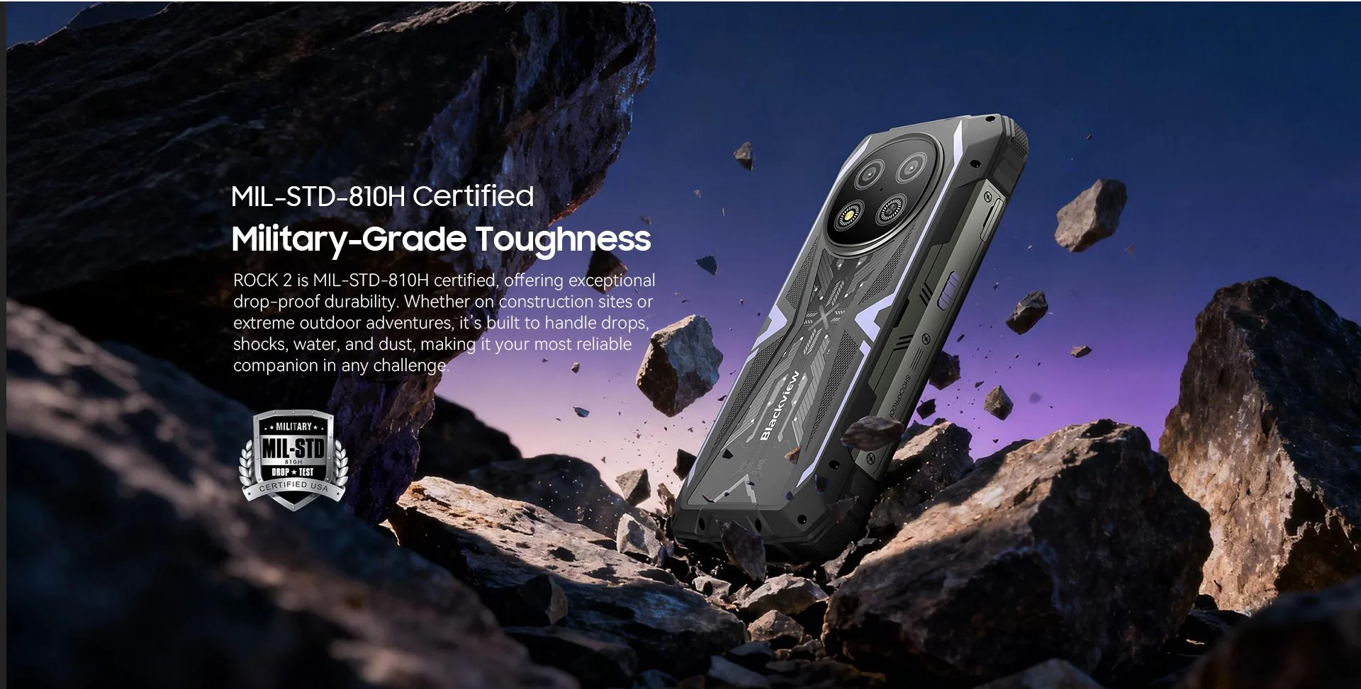 BLACKVIEW Rugged ROCK 2 5G 6.67" BLACK,HD+ 1640x720,12+256GB,T8100 Octa-Core 2.2GHz,13MP 16MP,NFC,15000mAh,Android 16