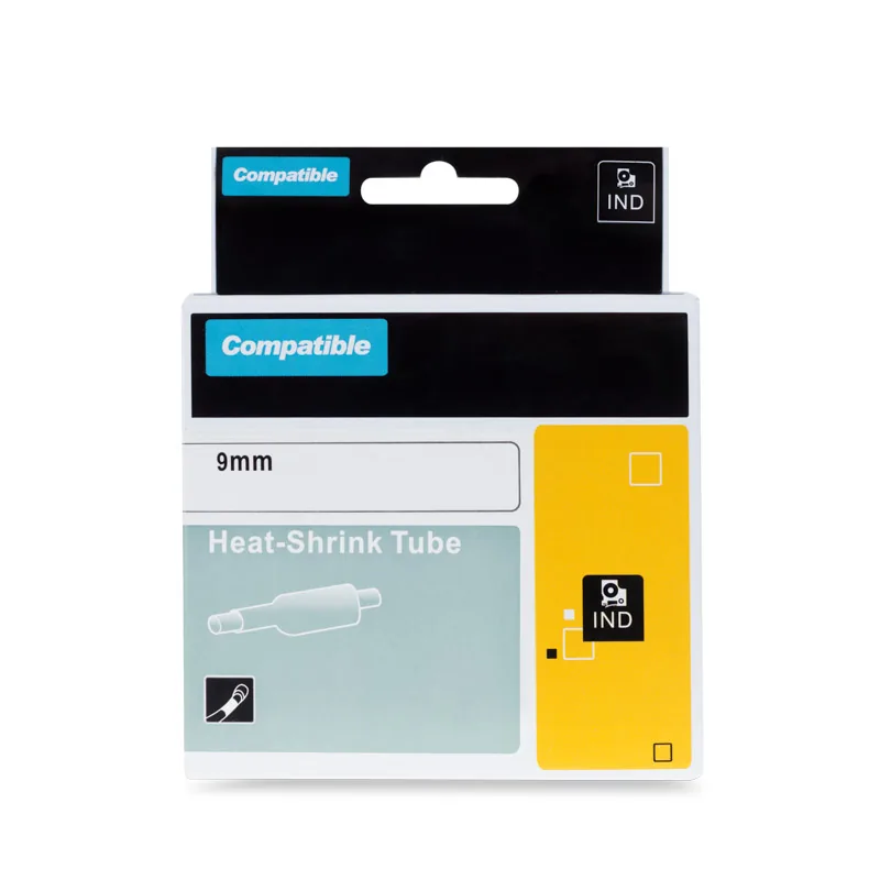 PRINTLINE kompatibilní páska s DYMO 18053, 9mm,1,5m,černý tisk/bílý podk., RHINO, bužírka