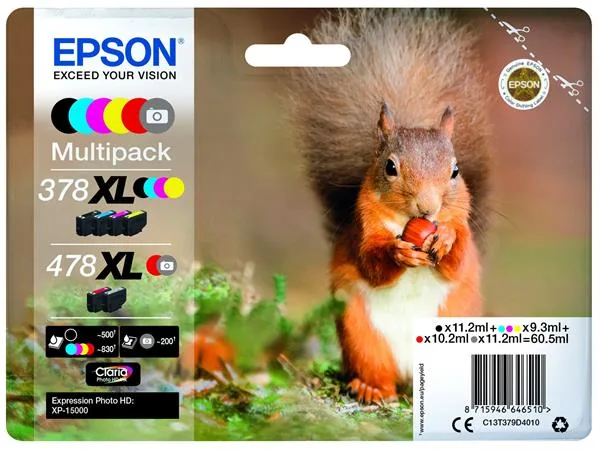 Epson 478XL Multipack - 6-balení - 60.5 ml - Vysoká kapacita - šedá, černá, žlutá, azurová, purpurová, červená - originální - inkoustová cartridge - pro Expression Home HD XP-15000